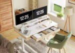Claiks Standing Desk with Drawers, Electric Adjustable Standing Desk Adjustable Height, Sit Stand Up Desk with Storage Shelves & Wheels, 55 Inch White