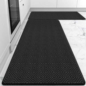 Mattitude Kitchen Mat 2PCS Kitchen Rugs Cushioned Anti-Fatigue Rug Waterproof Standing Desk Mat Kitchen Mats for Floor Kitchen Rug Set for Kitchen, Sink, Office 17.3"×30"+17.3"×47" Black