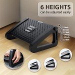 CasaZenith Adjustable Ergonomic Foot Rest | 6-Height Under Desk Footrest with Massage Roller