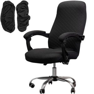Melaluxe Universal Stretch Office Chair Cover (Large) - Black Desk Chair Slipcover with Armrest Covers