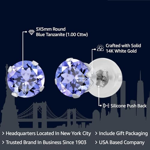 14K White Gold 1.00 Ct Tanzanite Stud Earrings
