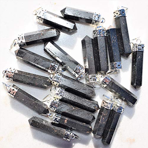 Hematite Crystal Pencil Point Pendant with Selenite Heart