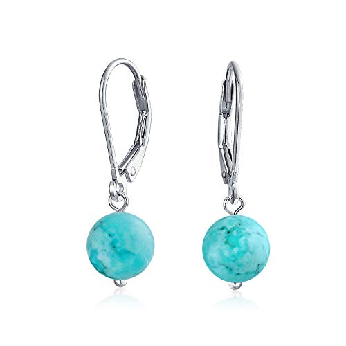Turquoise Lever Back Ball Drop Earrings in Silver
