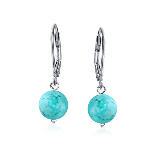 Turquoise Lever Back Ball Drop Earrings in Silver