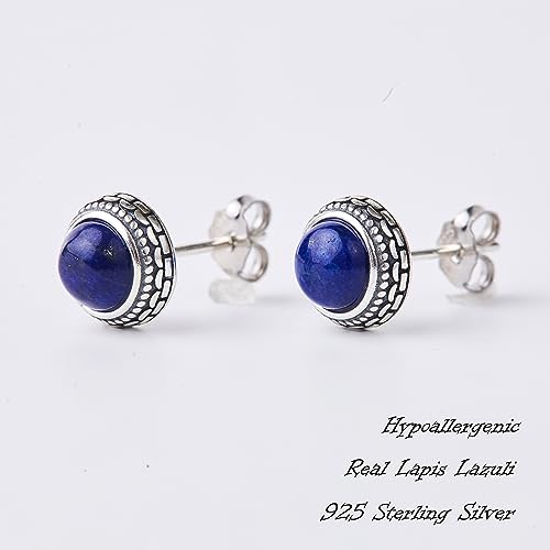 Trendy Blue Lapis Lazuli Sterling Silver Stud Earrings