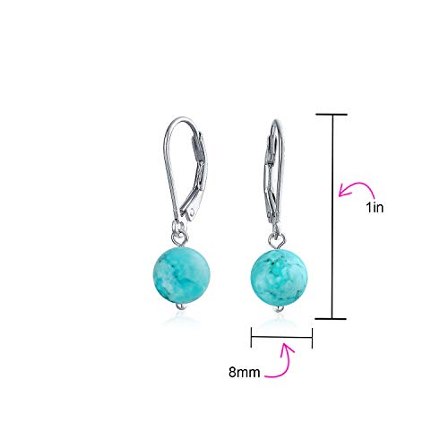 Turquoise Lever Back Ball Drop Earrings in Silver