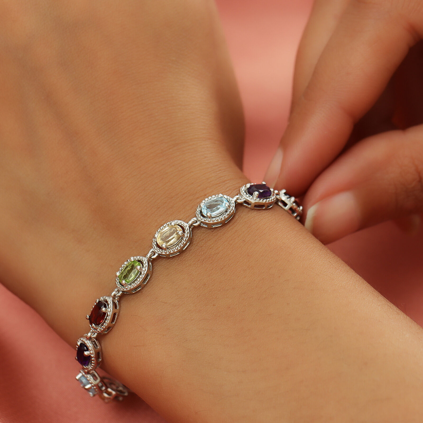 5.8 Ct Sterling Silver Peridot Amethyst Bracelet