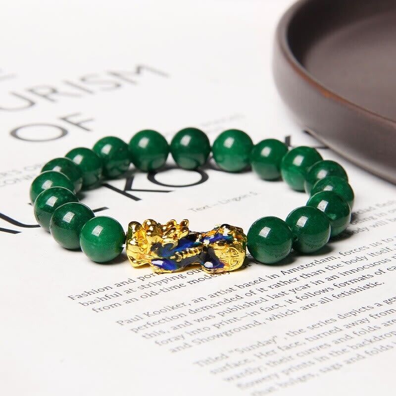 Dragon Guardian Green Jade Pixiu Charm Bracelet