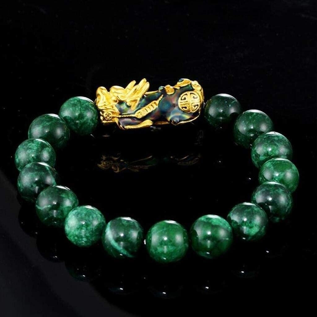 Dragon Guardian Green Jade Pixiu Charm Bracelet