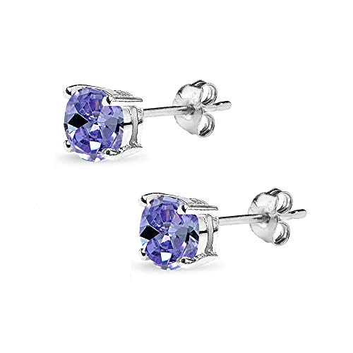 Dainty Sterling Silver Simulated Tanzanite Stud Earrings