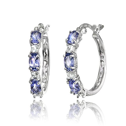 Violet Tanzanite & White Topaz Hoop Earrings
