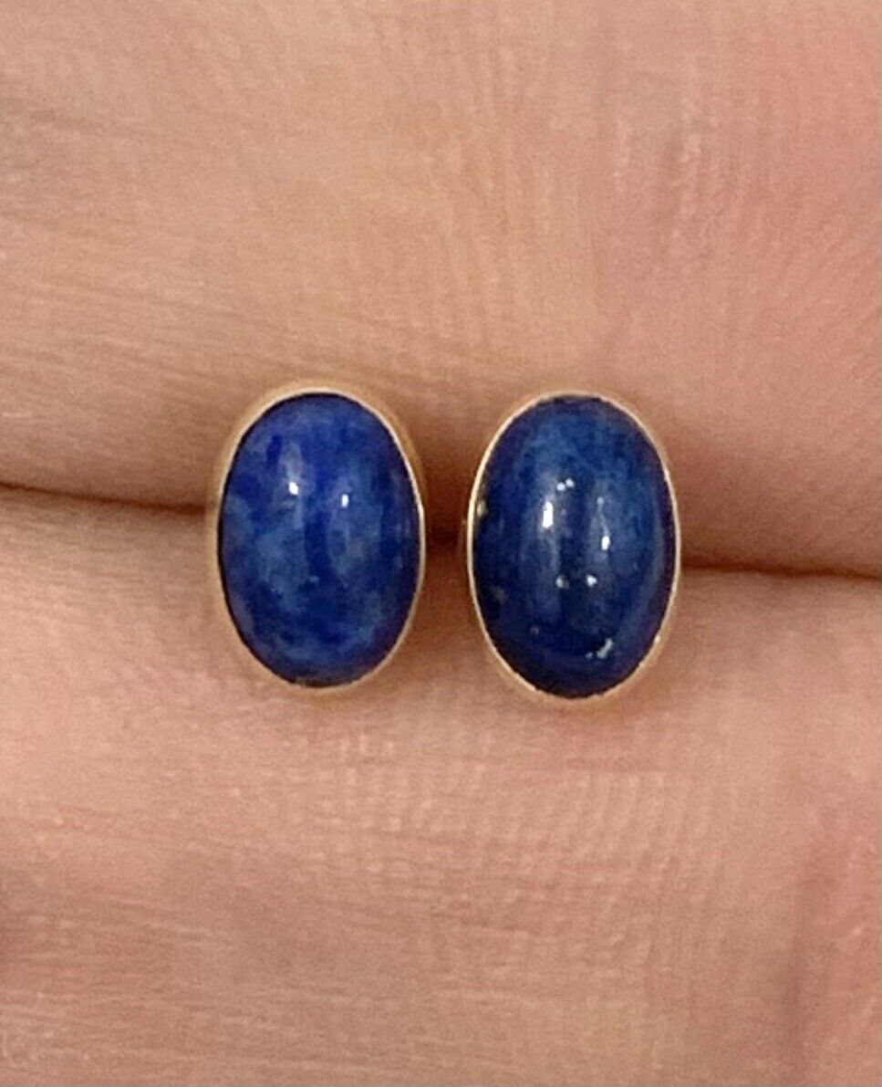 14k Gold Lapis Lazuli Oval Cabochon Earrings