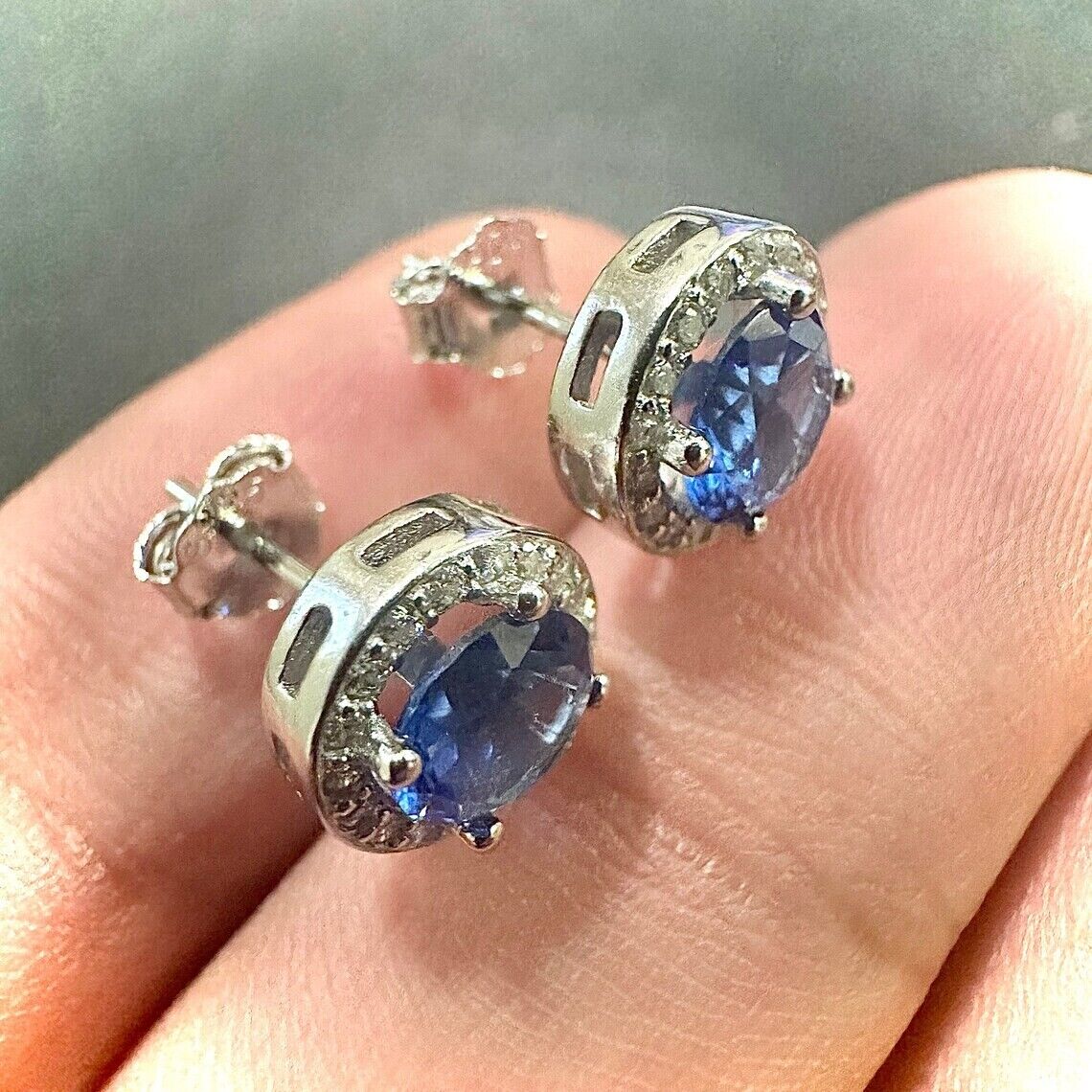 Tanzanite and White Topaz Silver Stud Earrings