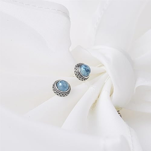 Dainty Blue Aquamarine Sterling Silver Stud Earrings