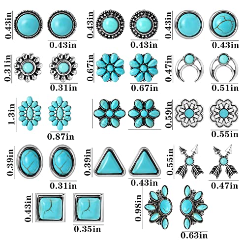 14 Pairs Turquoise Stud Earrings for Women