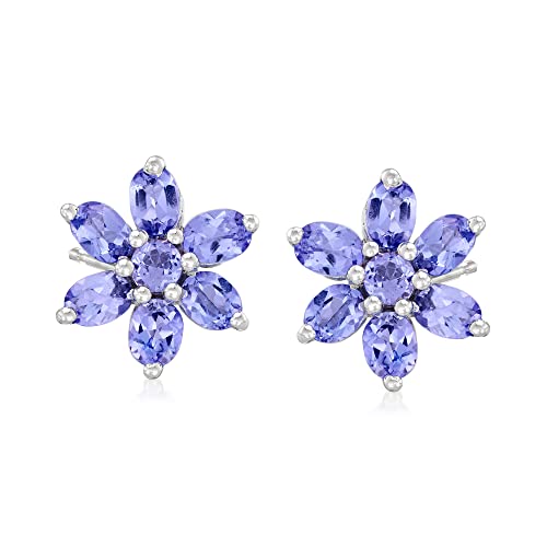 Tanzanite Flower Earrings in Sterling Silver