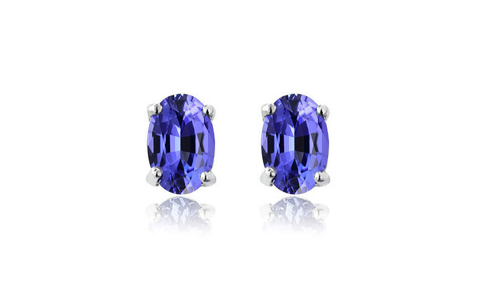 Tanzanite Oval Stud Earrings in Sterling Silver