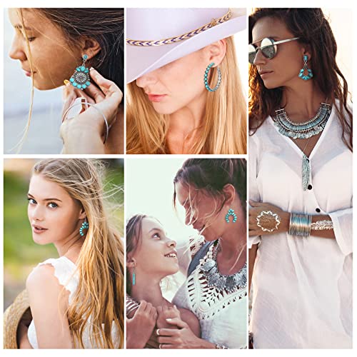 12 Pairs Bohemian Turquoise Dangle Earrings Set