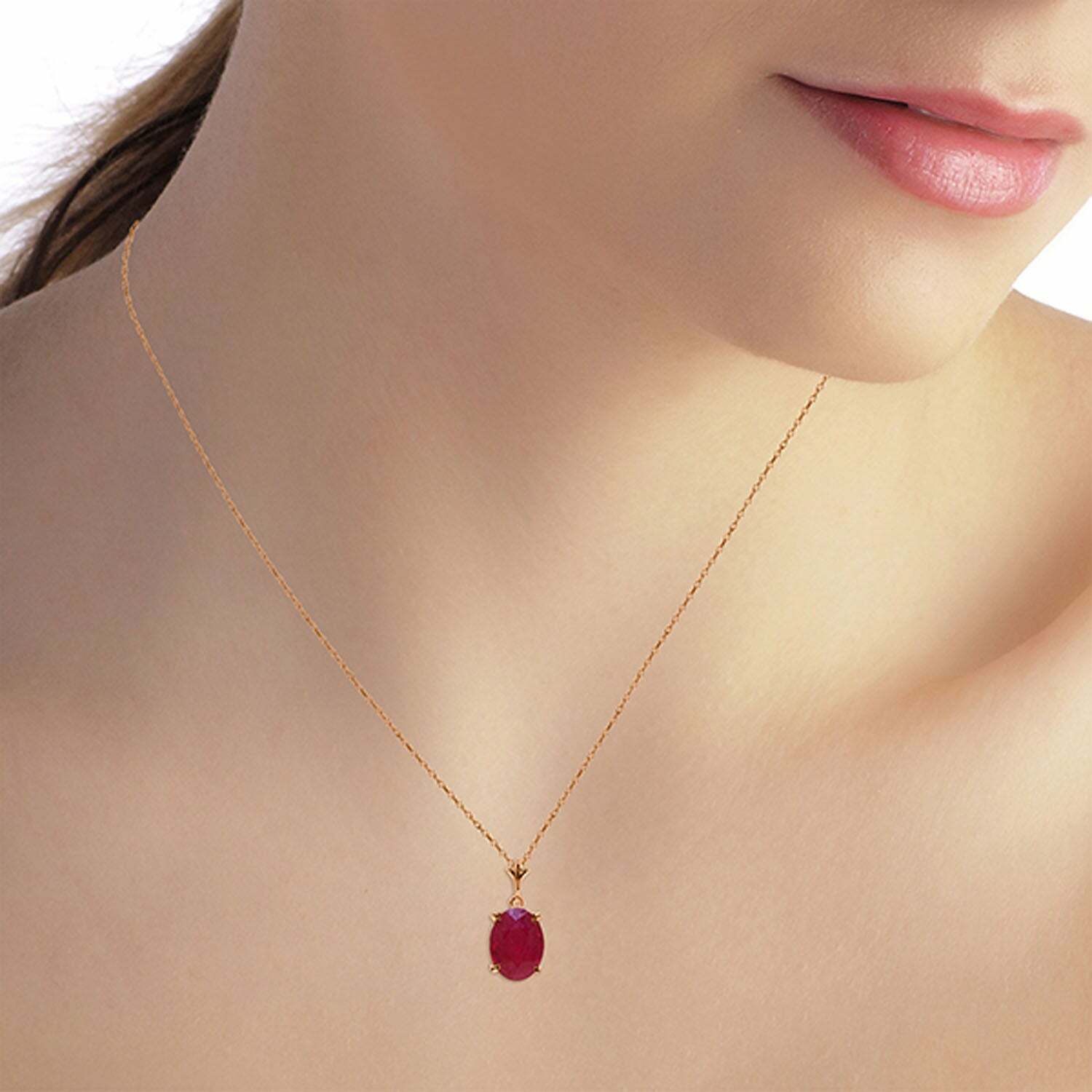 14K Rose Gold 3.5 Carat Oval Ruby Necklace