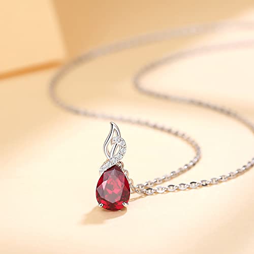 Ruby Teardrop Pendant Necklace in White Gold