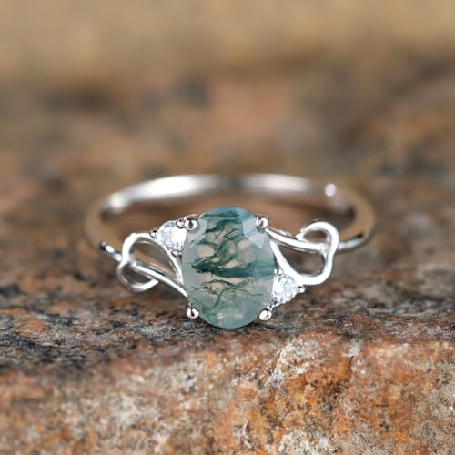 Moss Agate Heart Ring in Sterling Silver