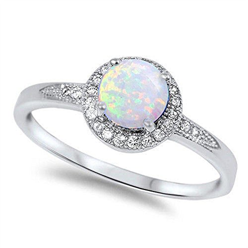 Sterling Silver Opal and Cubic Zirconia Ring