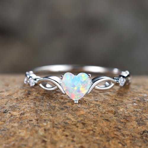 Heart Opal Engagement Ring in 925 Sterling Silver