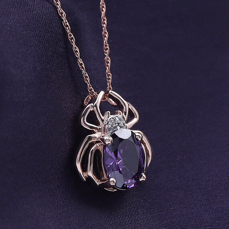 Amethyst Spider Pendant Necklace in Rose Gold