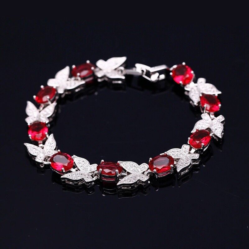 Inlaid Butterfly Red Garnet Tennis Bracelet