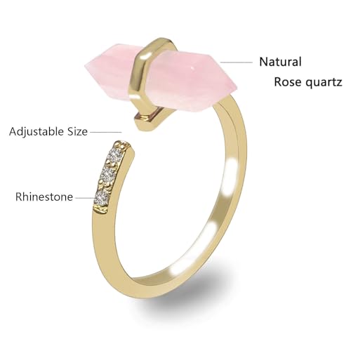 Adjustable Gold Plated Rose Quartz Ring for Women