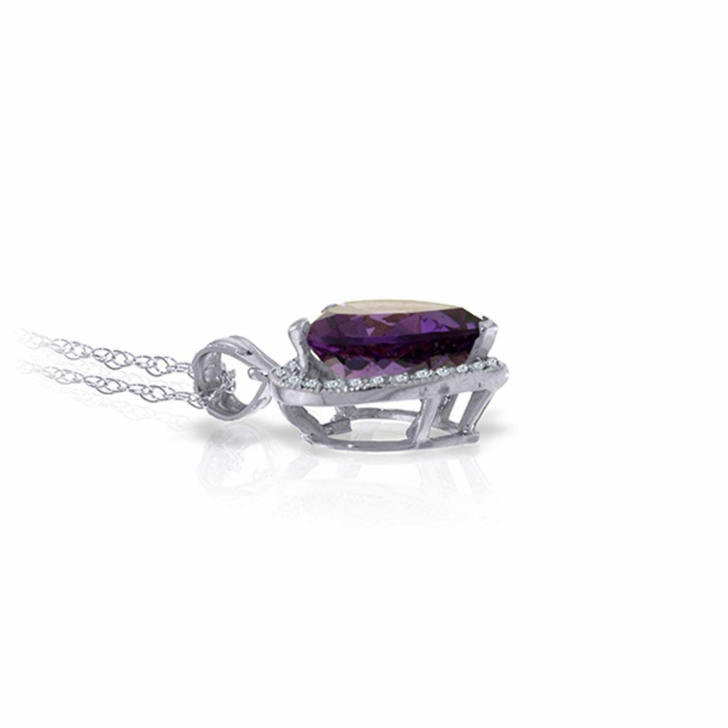 14K White Gold Amethyst Diamond Necklace, 3.24 Carat