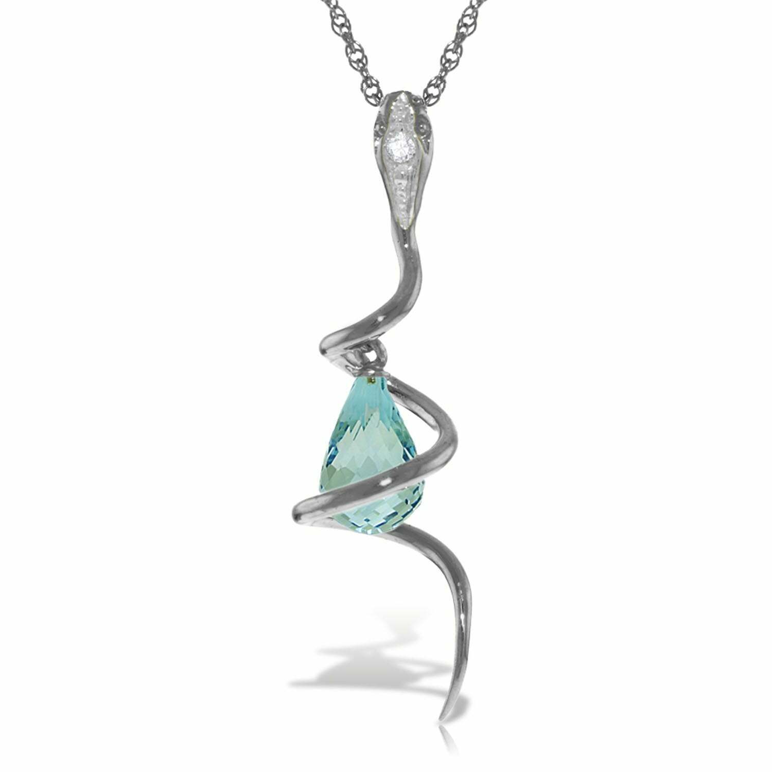 14K White Gold Necklace with Blue Topaz & Diamonds