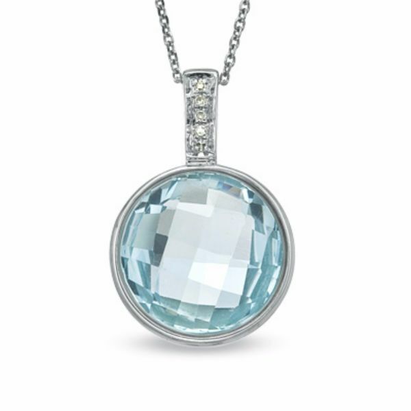 Blue Topaz Solitaire Pendant Necklace in White Gold