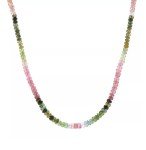 Watermelon Tourmaline Beaded Necklace 16” in Silver