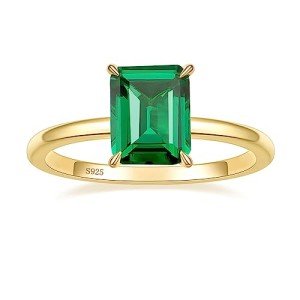 Elegant 3CT Green Emerald Sterling Silver Ring