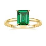 Elegant 3CT Green Emerald Sterling Silver Ring
