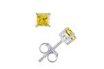 14K White Gold Princess Cut Yellow Diamond Studs
