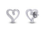 White Gold Over Silver Diamond Heart Earrings