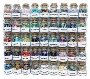45 Crystal Gemstones in Glass Bottles Set