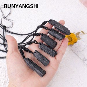 Raw Black Tourmaline Pendant Necklace for Men