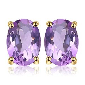 Purple Amethyst Stud Earrings in 14k Gold Plated Silver