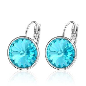 Cyan Blue Austrian Gemstone Hoop Earrings for Women