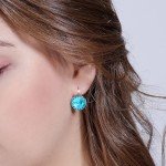 Cyan Blue Austrian Gemstone Hoop Earrings for Women