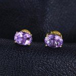 Purple Amethyst Stud Earrings in 14k Gold Plated Silver