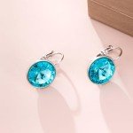 Cyan Blue Austrian Gemstone Hoop Earrings for Women