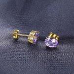 Purple Amethyst Stud Earrings in 14k Gold Plated Silver