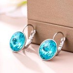 Cyan Blue Austrian Gemstone Hoop Earrings for Women