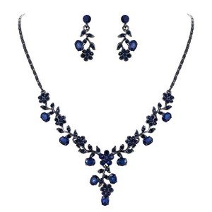 Blue and Black Tone Flower Crystal Jewelry Set