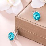 Cyan Blue Austrian Gemstone Hoop Earrings for Women