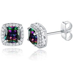 Cushion Halo CZ Stud Earrings in 18K White Gold